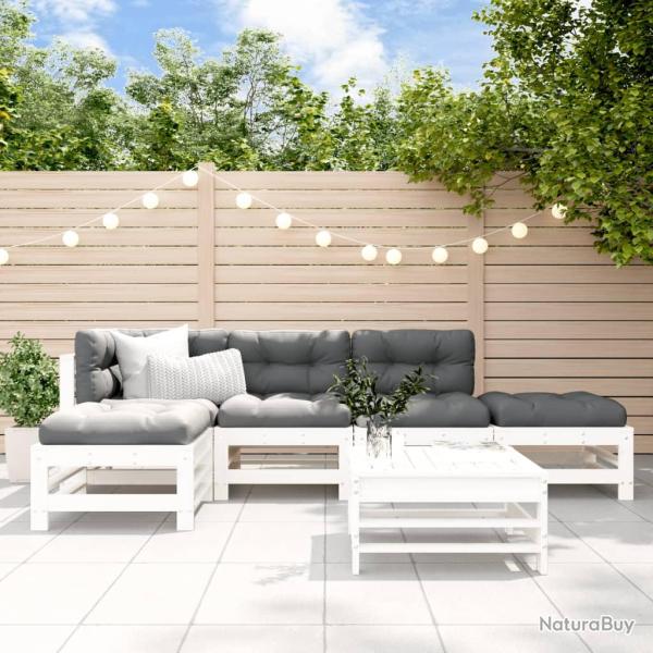 Salon de 6 pcs avec coussins blanc bois massif