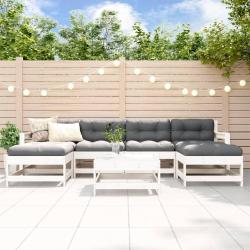 Salon de 7 pcs avec coussins blanc bois massif