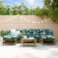 Salon de 7 pcs avec coussins bois de pin impr&eacute;gn&eacute;