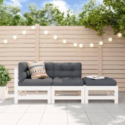 Salon de 3 pcs avec coussins blanc bois massif