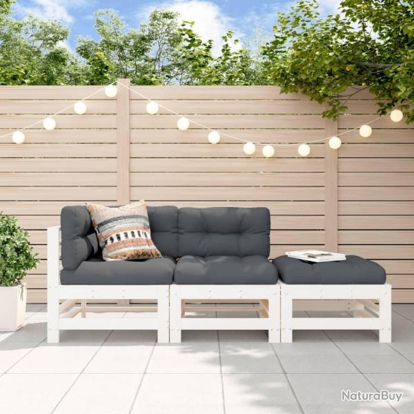 Salon de 3 pcs avec coussins blanc bois massif