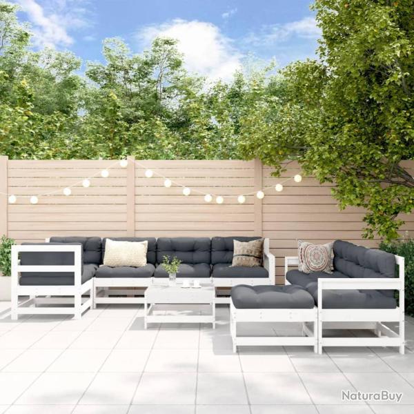 Salon de 10 pcs avec coussins blanc bois massif