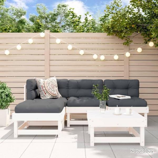 Salon de 5 pcs blanc bois massif de pin
