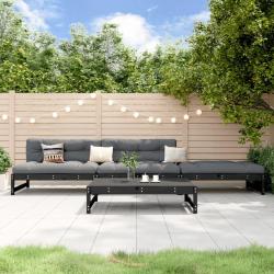 Salon de 4 pcs noir bois massif de pin