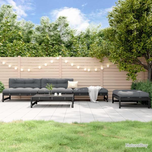 Salon de 5 pcs noir bois massif de pin