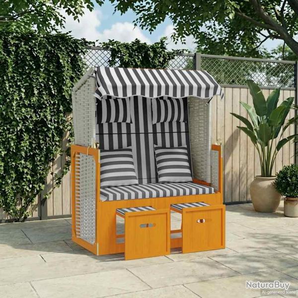 Strandkorb avec coussins r�sine tress�e bois solide blanc gris
