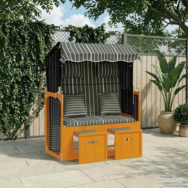 Strandkorb avec coussins R�sine tress�e bois solide Noir gris