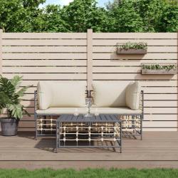 Salon de 3 pcs avec coussins anthracite r&eacute;sine tress&eacute;e