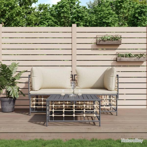 Salon de 3 pcs avec coussins anthracite r�sine tress�e