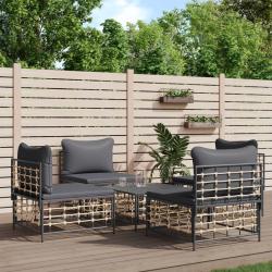 Salon de 5 pcs avec coussins anthracite r&eacute;sine tress&eacute;e