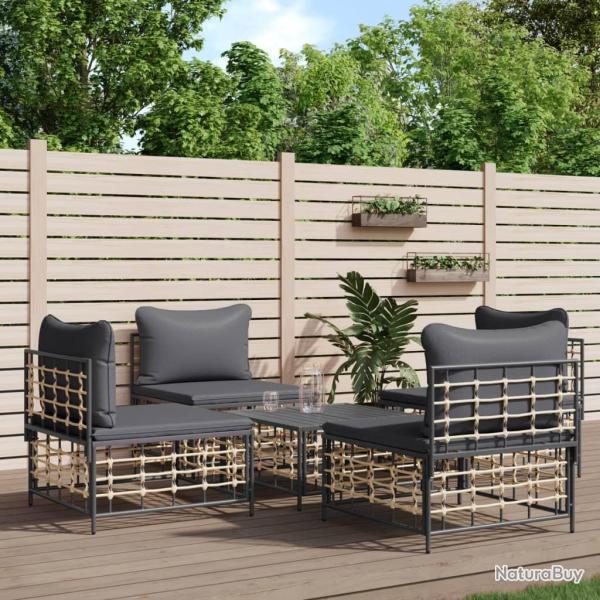 Salon de 5 pcs avec coussins anthracite r�sine tress�e