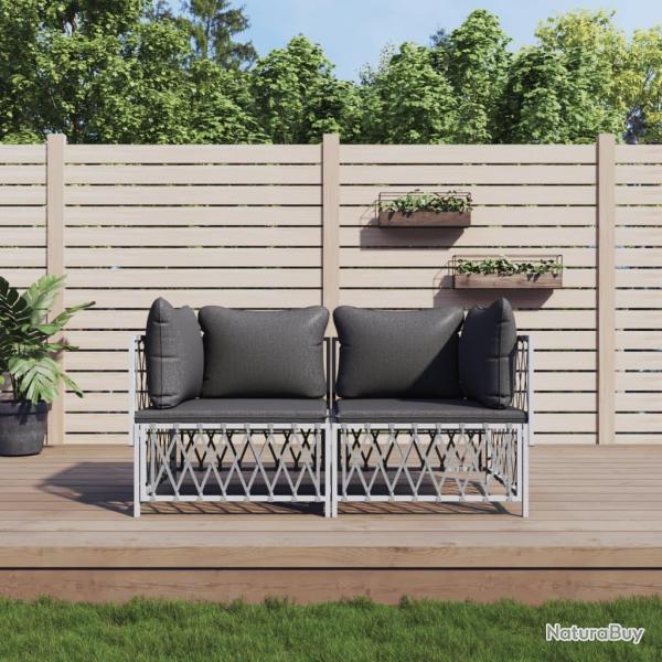 Salon de avec coussins 2 pcs blanc acier