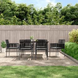 Ensemble &agrave; manger de coussins 7 pcs noir rotin et acier