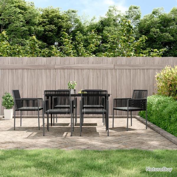 Ensemble � manger de coussins 7 pcs noir rotin et acier