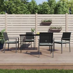 Chaises de et coussins lot de 4 noir 54x62,5x89 cm rotin