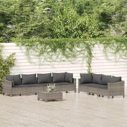 Salon de 8 pcs avec coussins Gris R&eacute;sine tress&eacute;e