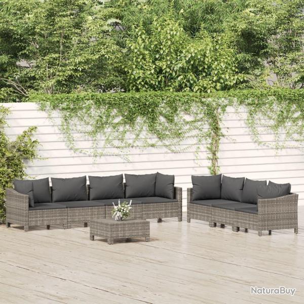 Salon de 8 pcs avec coussins Gris R�sine tress�e
