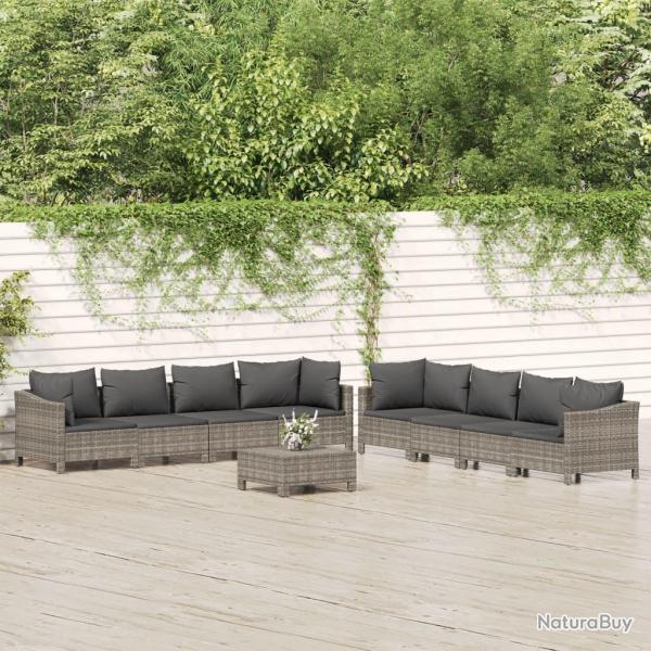 Salon de 9 pcs avec coussins Gris R�sine tress�e
