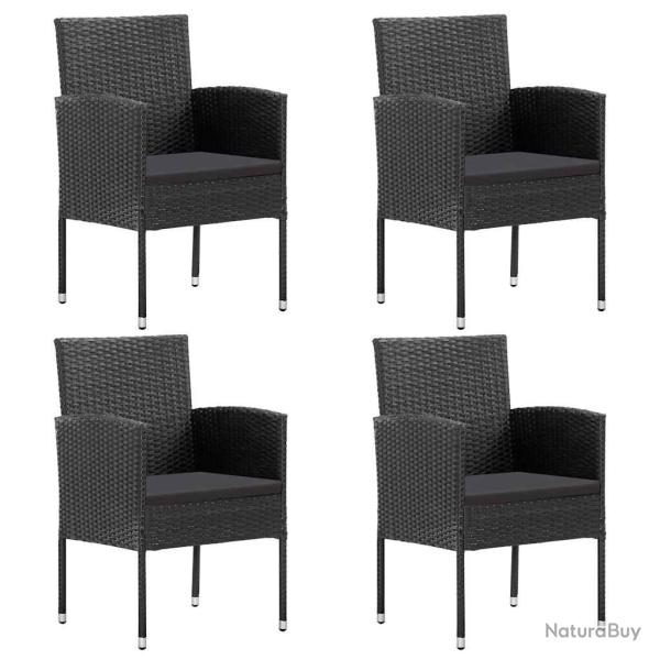 Chaises avec coussins noirs, 4 pi�ces, en r�sine tress�e noire