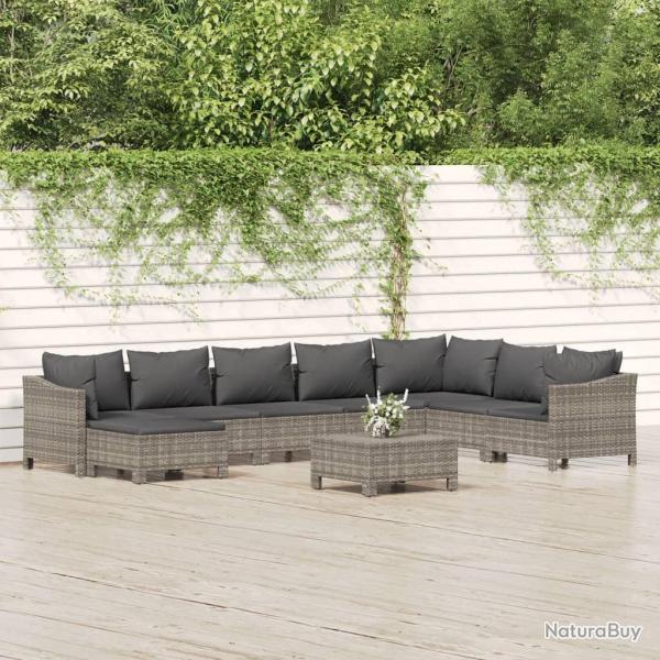 Salon de 9 pcs avec coussins Gris R�sine tress�e