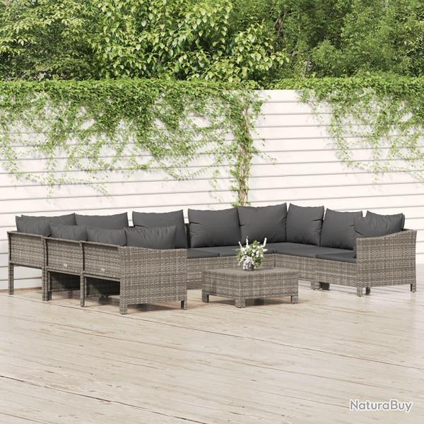Salon de 10 pcs avec coussins Gris R�sine tress�e