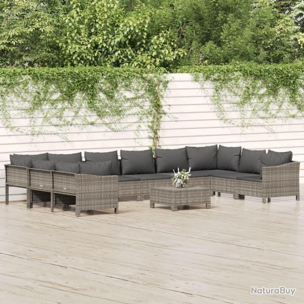 Salon de 11 pcs avec coussins Gris R�sine tress�e