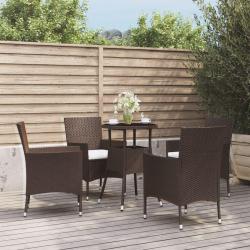 Ensemble de bistro de 5 pcs coussins marron poly rotin