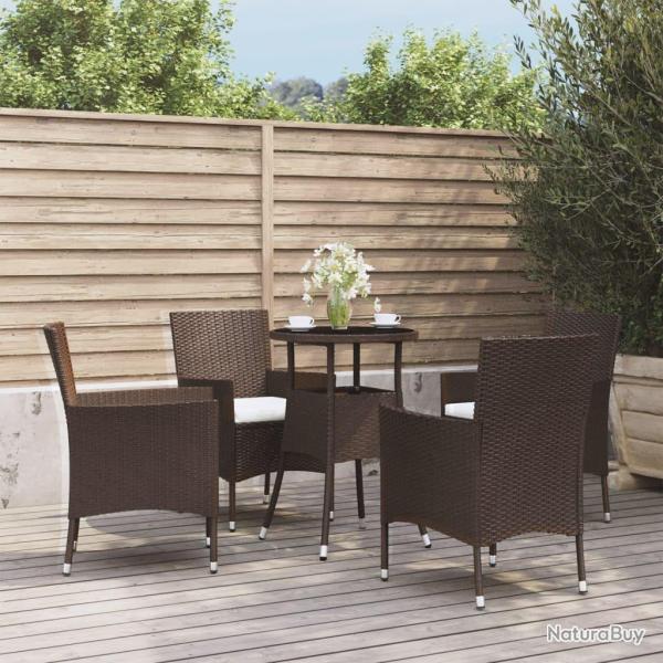 Ensemble de bistro de 5 pcs coussins marron poly rotin