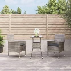 Ensemble de bistro de 3 pcs coussins gris poly rotin
