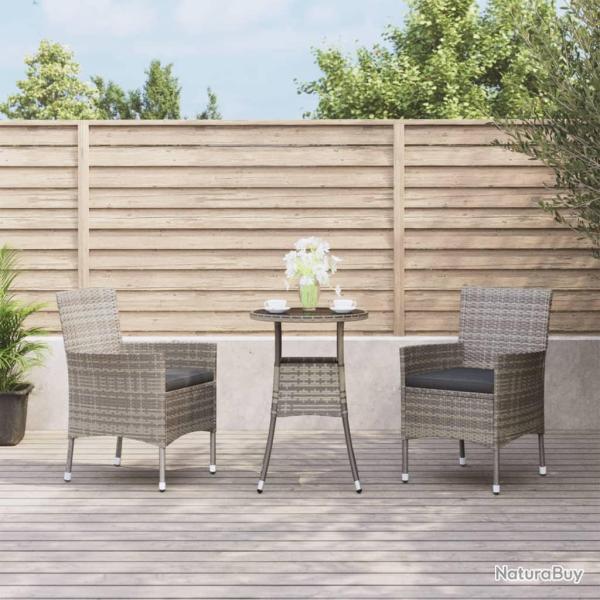 Ensemble de bistro de 3 pcs coussins gris poly rotin