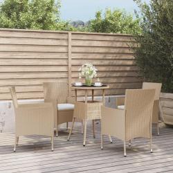 Ensemble de bistro de 5 pcs coussins beige poly rotin