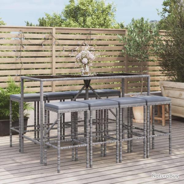 Ensemble de bar de 9 pcs avec coussins gris poly rotin