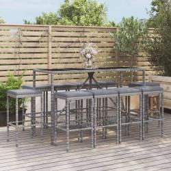 Ensemble de bar de 11 pcs avec coussins gris poly rotin