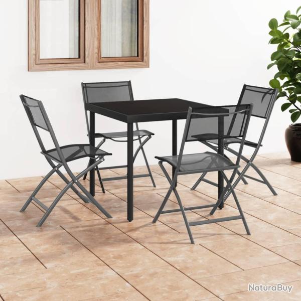 Chaises d'ext�rieur pliables lot de 4 Noir Acier et textil�ne
