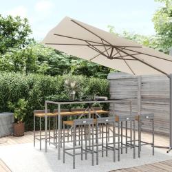 Ensemble de bar 9 pcs gris poly rotin/bois massif acacia