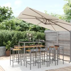 Ensemble de bar 11pcs gris poly rotin/bois massif acacia