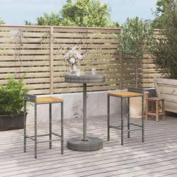 Ensemble de bar 3 pcs gris poly rotin/bois massif acacia