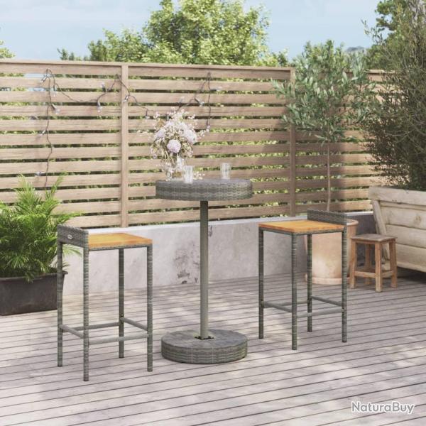 Ensemble de bar 3 pcs gris poly rotin/bois massif acacia