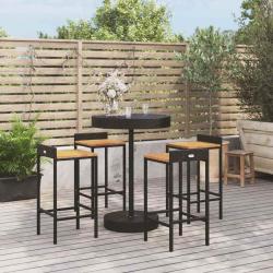 Ensemble de bar 5 pcs noir poly rotin/bois massif acacia