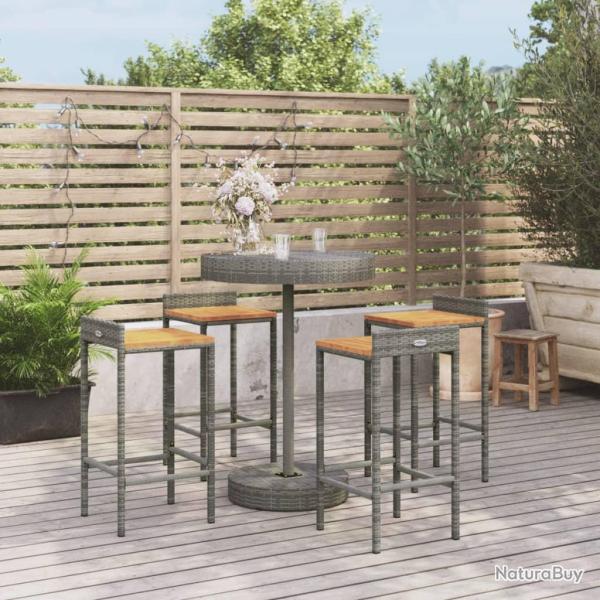 Ensemble de bar 5 pcs gris poly rotin/bois massif acacia