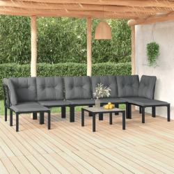 Salon de 8 pcs noir et gris r&eacute;sine tress&eacute;e