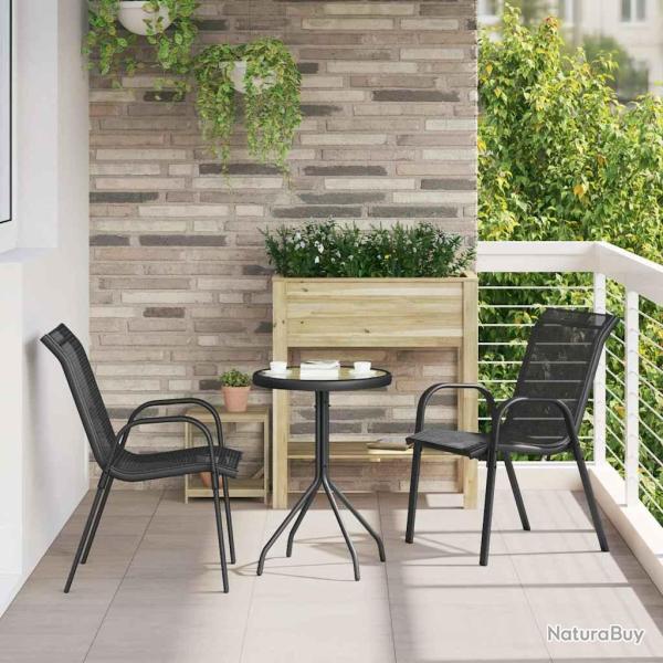 Chaises empilables, 2 pi�ces, en tissu textil�ne, noires