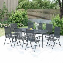 Ensemble table et chaises, 9 pi&egrave;ces, acier, anthracite, pour la salle &agrave; manger