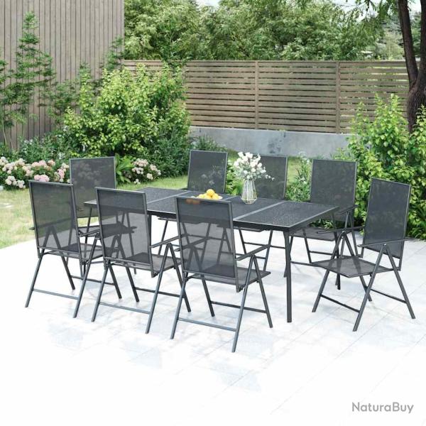 Ensemble table et chaises, 9 pi�ces, acier, anthracite, pour la salle � manger