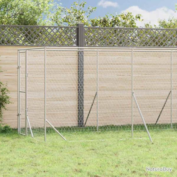 Chenil d'ext�rieur pour chiens argent� 2x6x2 m acier galvanis�