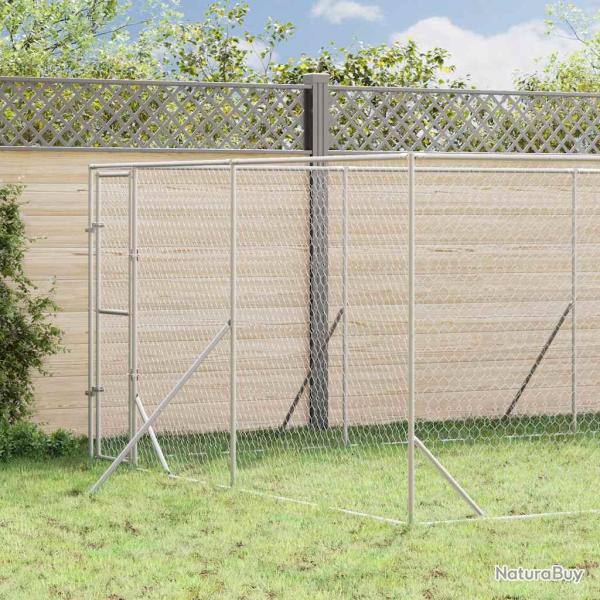 Chenil d'ext�rieur pour chiens argent� 4x12x2 m acier galvanis�