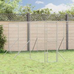 Chenil d'ext&eacute;rieur pour chiens argent&eacute; 6x6x2 m acier galvanis&eacute;