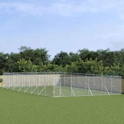 Chenil d'ext&eacute;rieur pour chiens argent&eacute; 8x16x2 m acier galvanis&eacute;