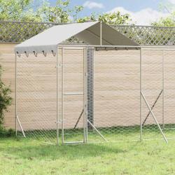 Chenil d'ext&eacute;rieur pour chiens avec toit argent&eacute; 6x2x2,5 m