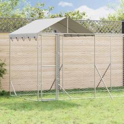 Chenil d'ext&eacute;rieur pour chiens avec toit argent&eacute; 14x2x2,5 m
